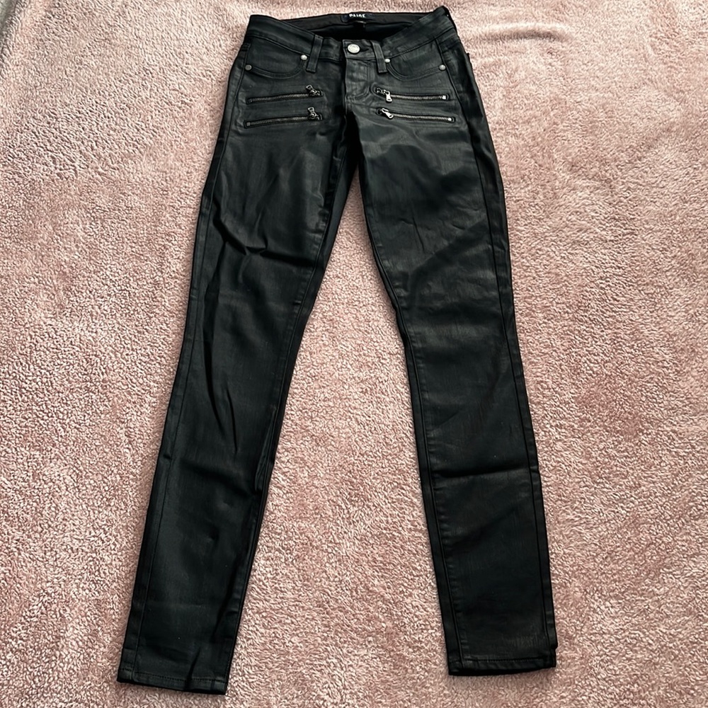 paige black coated skinny denim